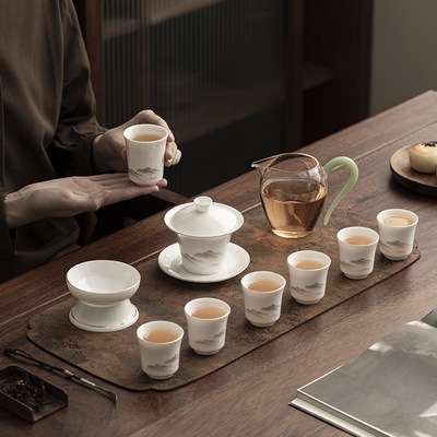 White porcelain tea set mutton-fat jade porcelain tea set gift box