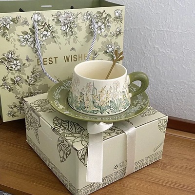 Oil painting wind chime flower cup and saucer set high-end appearance